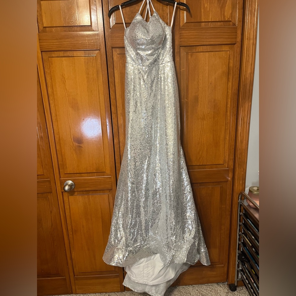 Silver Sequin Prom Dress Long